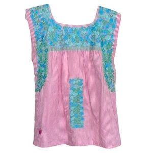 NEW J.MARIE Size XS The Klara Embroidered Pink/White Stripe Tunic Sleeveless Top